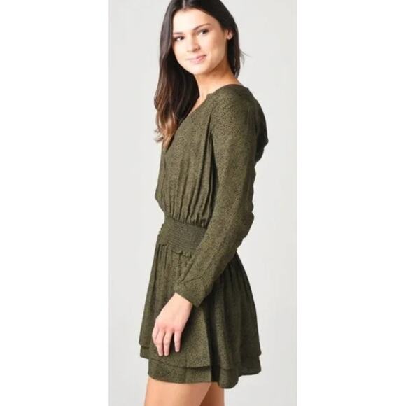 Rails Jasmine Speckled Long Sleeve Mini Dress Green Black Medium Small - Picture 2 of 12